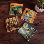 Pinecone 4 Parça Set 10x10 cm Stone Coasters Çığlık Gustav Klimt Aile Kucaklama Bir Roma Sanat Aşığı Ruhların Geçişi Masaüstü Koruyucu Altlık