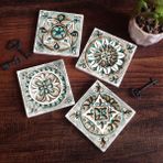 Pinecone 4 Parça Set 10X10 cm Stone Coasters Çini Sanatı Taş Masaüstü Koruyucu Altlık