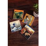 Pinecone 4 Parça Set 10x10 cm Stone Coasters Dalí Belleğin Azmi Büyük Dalga Japon Sanatı Çığlık Gustav Klimt Aile Kucaklama Taş Masaüstü Koruyucu Altlık