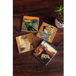Pinecone 4 Parça Set 10x10 cm Stone Coasters Dalí Belleğin Azmi Çığlık Gustav Klimt Aile Kucaklama Altın Gözyaşları Taş Masaüstü Koruyucu Altlık