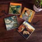 Pinecone 4 Parça Set 10x10 cm Stone Coasters Dalí Belleğin Azmi Çığlık Gustav Klimt Aile Kucaklama Ruhların Geçişi Taş Masaüstü Koruyucu Altlık