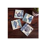 Pinecone 4 Parça Set 10X10 cm Stone Coasters Deniz Kabuğu Taş Masaüstü Koruyucu Altlık