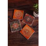 Pinecone 4 Parça Set 10x10 cm Stone Coasters Desen Sri Yantra Mandala Taş Masaüstü Koruyucu Altlık