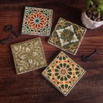 Pinecone 4 Parça Set 10x10 cm Stone Coasters Desen Taş Masaüstü Koruyucu Altlık