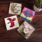 Pinecone 4 Parça Set 10x10 cm Stone Coasters Ebru Sanatı Lale Kelebekli Çiçek Karla Gerard Hayat Ağacı Taş Masaüstü Koruyucu Altlık