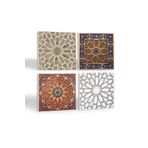 Pinecone 4 Parça Set 10X10 cm Stone Coasters Etnik Desen Taş Masaüstü Koruyucu Altlık