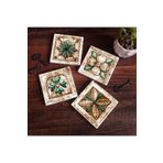 Pinecone 4 Parça Set 10X10 cm Stone Coasters Fas Desenli Vintage Taş Bardak Altlığı Masaüstü Koruyucu Altlık