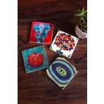 Pinecone 4 Parça Set 10x10 cm Stone Coasters Fil Nazar Nar Ağacı Nar Taş Masaüstü Koruyucu Altlık