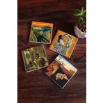 Pinecone 4 Parça Set 10x10 cm Stone Coasters Göreme Halı Tüccarı Çığlık Gustav Klimt Aile Kucaklama Dalí Belleğin Azmi Taş Masaüstü Koruyucu Altlık