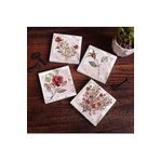 Pinecone 4 Parça Set 10X10 cm Stone Coasters Gül Çiçek Taş Masaüstü Koruyucu Altlık