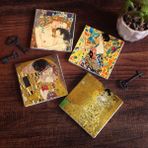 Pinecone 4 Parça Set 10x10 cm Stone Coasters Gustav Klimt Yelpazeli Kadın Adele Bloch-Bauer'in Portresi Anne Çocuk Öpücük Taş Masaüstü Koruyucu Altlık