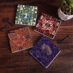 Pinecone 4 Parça Set 10X10 cm Stone Coasters Hayat Ağacı Desen Taş Masaüstü Koruyucu Altlık
