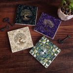 Pinecone 4 Parça Set 10X10 cm Stone Coasters Hayat Ağacı Taş Bardak Altlığı Masaüstü Koruyucu Altlık