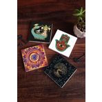 Pinecone 4 Parça Set 10x10 cm Stone Coasters Mandala Fatma Ana Eli Hamsa Hayat Ağacı Şahmeran Masaüstü Koruyucu Altlık