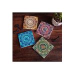 Pinecone 4 Parça Set 10X10 cm Stone Coasters Mandala Hayat Ağacı Taş Bardak Altlığı Masaüstü Koruyucu Altlık