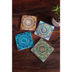 Pinecone 4 Parça Set 10X10 cm Stone Coasters Mandala Taş Bardak Altlığı Masaüstü Koruyucu Altlık