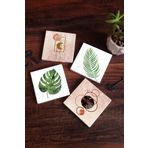 Pinecone 4 Parça Set 10x10 cm Stone Coasters Minimalist Soyut Yaprak Taş Bardak Altlığı Masaüstü Koruyucu Altlık