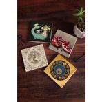 Pinecone 4 Parça Set 10x10 cm Stone Coasters Nazar Boncuğu Şahmeran Hayat Ağacı Nar Taş Masaüstü Koruyucu Altlık