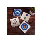 Pinecone 4 Parça Set 10X10 cm Stone Coasters Nazar Ebru Sanatı Taş Masaüstü Koruyucu Altlık