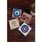 Pinecone 4 Parça Set 10x10 cm Stone Coasters Nazar Hayat Ağacı Nar Taş Bardak Altlığı Masaüstü Koruyucu Altlık