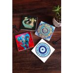 Pinecone 4 Parça Set 10x10 cm Stone Coasters Nazar Mandala Fil Şahmeran Taş Masaüstü Koruyucu Altlık