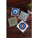 Pinecone 4 Parça Set 10X10 cm Stone Coasters Nazar Mandala Taş Masaüstü Koruyucu Altlık