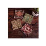 Pinecone 4 Parça Set 10X10 cm Stone Coasters Vintage Desen Taş Bardak Altlığı Masaüstü Koruyucu Altlık