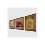 Pinecone Ayet-el Kürsi, Kelebekli Çiçek, Nar Taş Duvar Tablosu - Ahşap Çerçeveli Taş Tablo - 25x25 cm - 3 Parça Set - Dekoratif Duvar Sanatı - Modern Ev ve Ofis Duvar Dekoru W3-1149