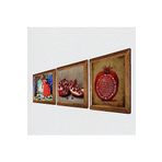 Pinecone Bereket Duası, Kaplumbağa Terbiyecisi, Nar Taş Duvar Tablosu - Ahşap Çerçeveli Taş Tablo - 25x25 cm - 3 Parça Set - Dekoratif Duvar Sanatı - Modern Ev ve Ofis Duvar Dekoru W3-1527