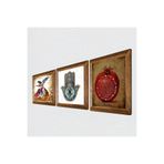 Pinecone Bereket Duası, Semazen, Fatma Ana Eli (Hamsa) Taş Duvar Tablosu - Ahşap Çerçeveli Taş Tablo - 25x25 cm - 3 Parça Set - Dekoratif Duvar Sanatı - Modern Ev ve Ofis Duvar Dekoru W3-112