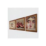 Pinecone Çingene Kızı Mozaiği, Hayat Ağacı, Nar Taş Duvar Tablosu - Ahşap Çerçeveli Taş Tablo - 25x25 cm - 3 Parça Set - Dekoratif Duvar Sanatı - Modern Ev ve Ofis Duvar Dekoru W3-906