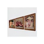 Pinecone Çingene Kızı Mozaiği, İki Müzisyen Kız Tablosu, Nar Taş Duvar Tablosu - Ahşap Çerçeveli Taş Tablo - 25x25 cm - 3 Parça Set - Dekoratif Duvar Sanatı - Modern Ev ve Ofis Duvar Dekoru W3-1472