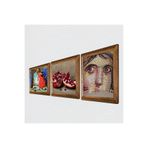 Pinecone Çingene Kızı Mozaiği, Kaplumbağa Terbiyecisi, Nar Taş Duvar Tablosu - Ahşap Çerçeveli Taş Tablo - 25x25 cm - 3 Parça Set - Dekoratif Duvar Sanatı - Modern Ev ve Ofis Duvar Dekoru W3-1531