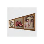 Pinecone Çingene Kızı Mozaiği, Kelebekli Çiçek, Nar Taş Duvar Tablosu - Ahşap Çerçeveli Taş Tablo - 25x25 cm - 3 Parça Set - Dekoratif Duvar Sanatı - Modern Ev ve Ofis Duvar Dekoru W3-1085