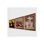 Pinecone Çingene Kızı Mozaiği, Leonardo da Vinci Mona Lisa, Nar Taş Duvar Tablosu - Ahşap Çerçeveli Taş Tablo - 25x25 cm - 3 Parça Set - Dekoratif Duvar Sanatı - Modern Ev Duvar Dekoru W3-1412