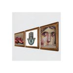 Pinecone Çingene Kızı Mozaiği, Nar, Fatma Ana Eli (Hamsa) Taş Duvar Tablosu - Ahşap Çerçeveli Taş Tablo - 25x25 cm - 3 Parça Set - Dekoratif Duvar Sanatı - Modern Ev ve Ofis Duvar Dekoru W3-720