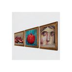Pinecone Çingene Kızı Mozaiği, Nar Taş Duvar Tablosu - Ahşap Çerçeveli Taş Tablo - 25x25 cm - 3 Parça Set - Dekoratif Duvar Sanatı - Modern Ev ve Ofis Duvar Dekoru W3-796