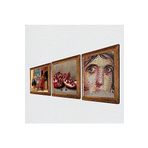 Pinecone Çingene Kızı Mozaiği, Satranç Oyunu, Nar Taş Duvar Tablosu - Ahşap Çerçeveli Taş Tablo - 25x25 cm - 3 Parça Set - Dekoratif Duvar Sanatı - Modern Ev ve Ofis Duvar Dekoru W3-1594
