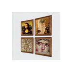 Pinecone Çingene Kızı, Mozaik, Gustav Klimt, Leonardo da Vinci Taş Duvar Tablosu - Ahşap Çerçeveli Taş Tablo - 25x25 cm - 4 Parça Set - Dekoratif Duvar Sanatı - Modern Ev ve Ofis Duvar Dekoru W4-956