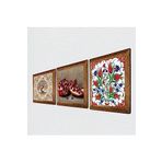 Pinecone Çini Sanatı Lale, Hayat Ağacı, Nar Taş Duvar Tablosu - Ahşap Çerçeveli Taş Tablo - 25x25 cm - 3 Parça Set - Dekoratif Duvar Sanatı - Modern Ev ve Ofis Duvar Dekoru W3-930