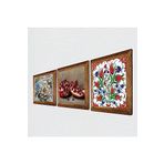 Pinecone Çini Sanatı Lale, Kelebekli Çiçek, Nar Taş Duvar Tablosu - Ahşap Çerçeveli Taş Tablo - 25x25 cm - 3 Parça Set - Dekoratif Duvar Sanatı - Modern Ev ve Ofis Duvar Dekoru W3-1167