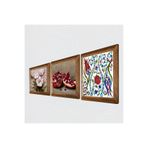 Pinecone Çini Sanatı Lale, Kelebekli Çiçek, Nar Taş Duvar Tablosu - Ahşap Çerçeveli Taş Tablo - 25x25 cm - 3 Parça Set - Dekoratif Duvar Sanatı - Modern Ev ve Ofis Duvar Dekoru W3-1245