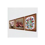 Pinecone Çini Sanatı Lale, Kelebekli Çiçek, Nar Taş Duvar Tablosu - Ahşap Çerçeveli Taş Tablo - 25x25 cm - 3 Parça Set - Dekoratif Duvar Sanatı - Modern Ev ve Ofis Duvar Dekoru W3-1246