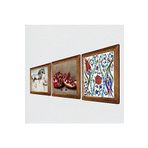 Pinecone Çini Sanatı Lale, Leonardo da Vinci At Heykeli, Nar Taş Duvar Tablosu - Ahşap Çerçeveli Taş Tablo - 25x25 cm - 3 Parça Set - Dekoratif Duvar Sanatı - Modern Ev ve Ofis Duvar Dekoru W3-1316
