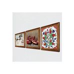 Pinecone Çini Sanatı Lale, Leonardo da Vinci At Heykeli, Nar Taş Duvar Tablosu - Ahşap Çerçeveli Taş Tablo - 25x25 cm - 3 Parça Set - Dekoratif Duvar Sanatı - Modern Ev ve Ofis Duvar Dekoru W3-1317