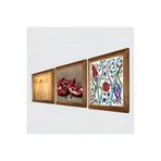 Pinecone Çini Sanatı Lale, Leonardo da Vinci Vitruvius Adamı, Nar Taş Duvar Tablosu - Ahşap Çerçeveli Taş Tablo - 25x25 cm - 3 Parça Set - Dekoratif Duvar Sanatı - Modern Ev Duvar Dekoru W3-1373