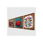 Pinecone Çini Sanatı Lale, Nar Taş Duvar Tablosu - Ahşap Çerçeveli Taş Tablo - 25x25 cm - 3 Parça Set - Dekoratif Duvar Sanatı - Modern Ev ve Ofis Duvar Dekoru W3-823