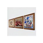 Pinecone Çini Sanatı Yelkenli Gemi, Hayat Ağacı, Nar Taş Duvar Tablosu - Ahşap Çerçeveli Taş Tablo - 25x25 cm - 3 Parça Set - Dekoratif Duvar Sanatı - Modern Ev ve Ofis Duvar Dekoru W3-928