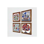 Pinecone Çini Sanatı Yelkenli Gemi, Lale, Nar Ağacı Taş Duvar Tablosu - Ahşap Çerçeveli Taş Tablo - 25x25 cm - 4 Parça Set - Dekoratif Duvar Sanatı - Modern Ev ve Ofis Duvar Dekoru W4-710
