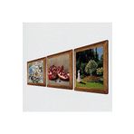 Pinecone Claude Monet Bahçedeki Kadın, Kelebekli Çiçek, Nar Taş Duvar Tablosu - Ahşap Çerçeveli Taş Tablo - 25x25 cm - 3 Parça Set - Dekoratif Duvar Sanatı - Modern Ev ve Ofis Duvar Dekoru W3-1187